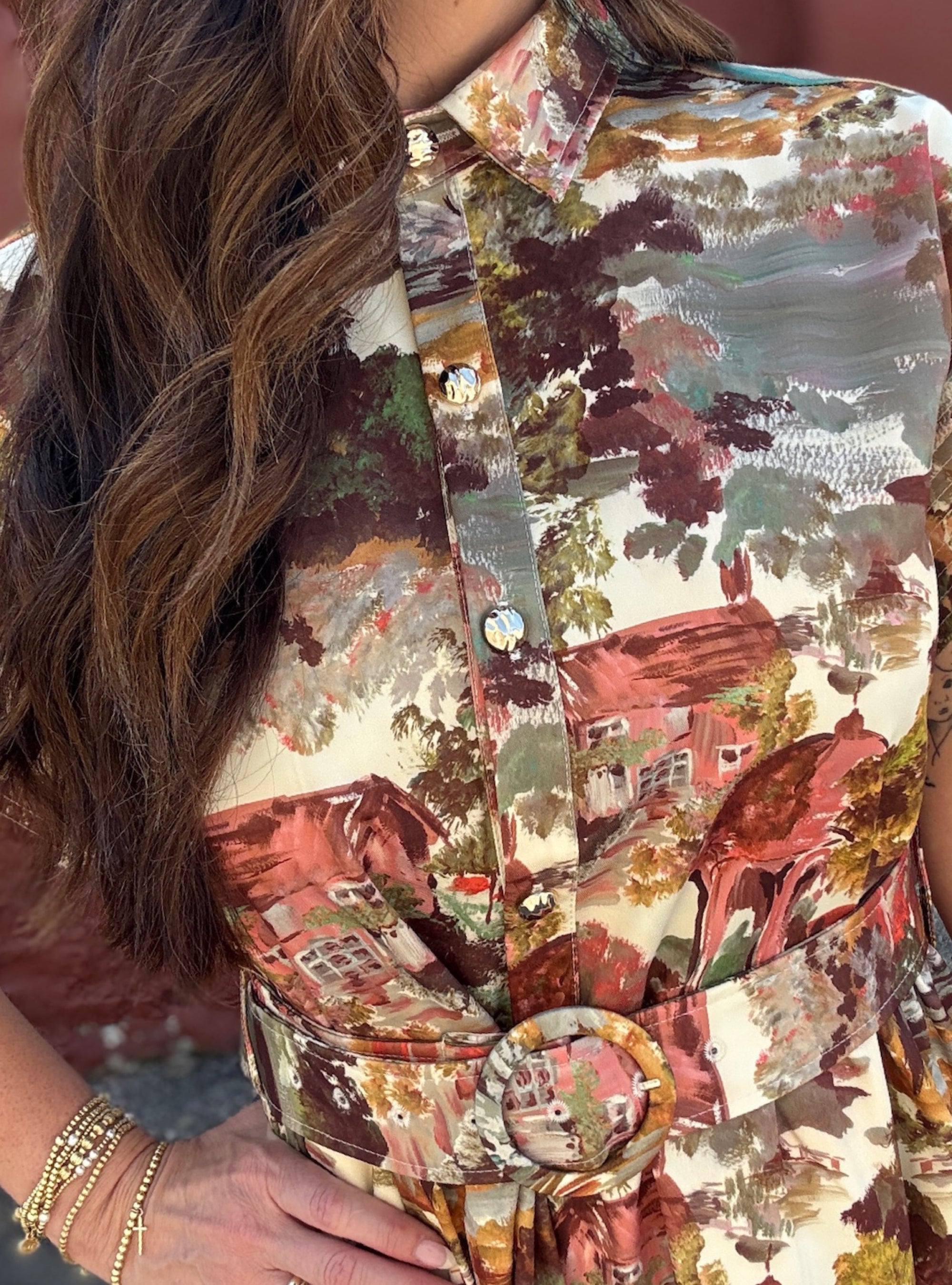 Cottage Garden Belted Midi Shirt Dress