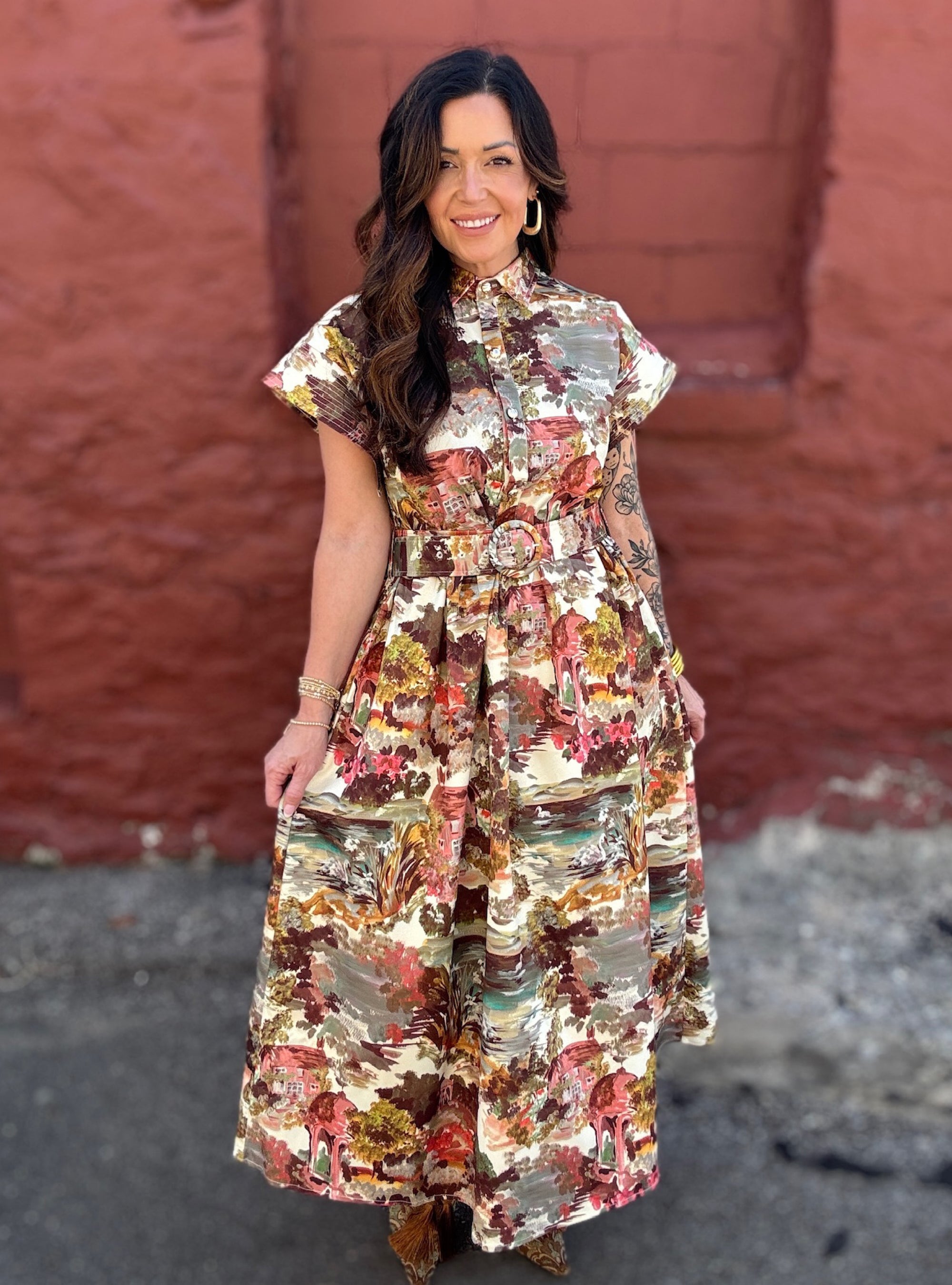 Cottage Garden Belted Midi Shirt Dress