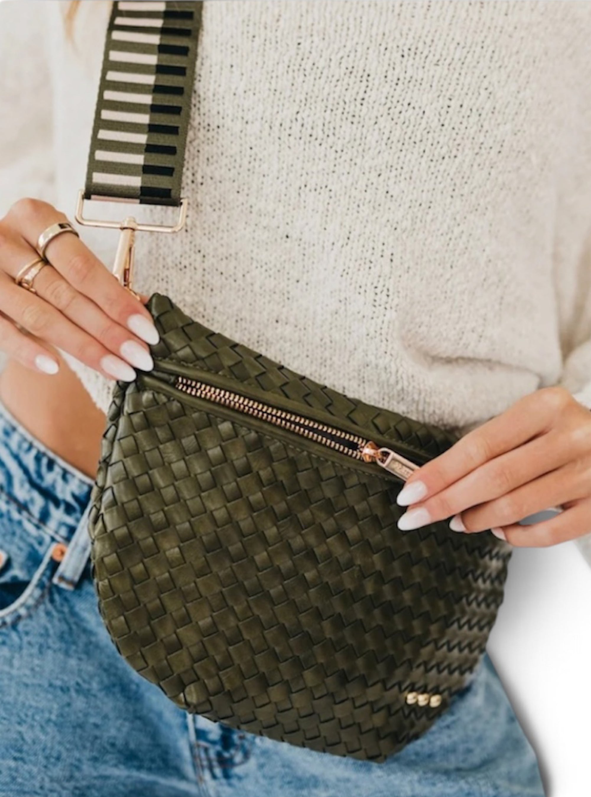 Westlyn Woven Crossbody Bum Bag - Olive