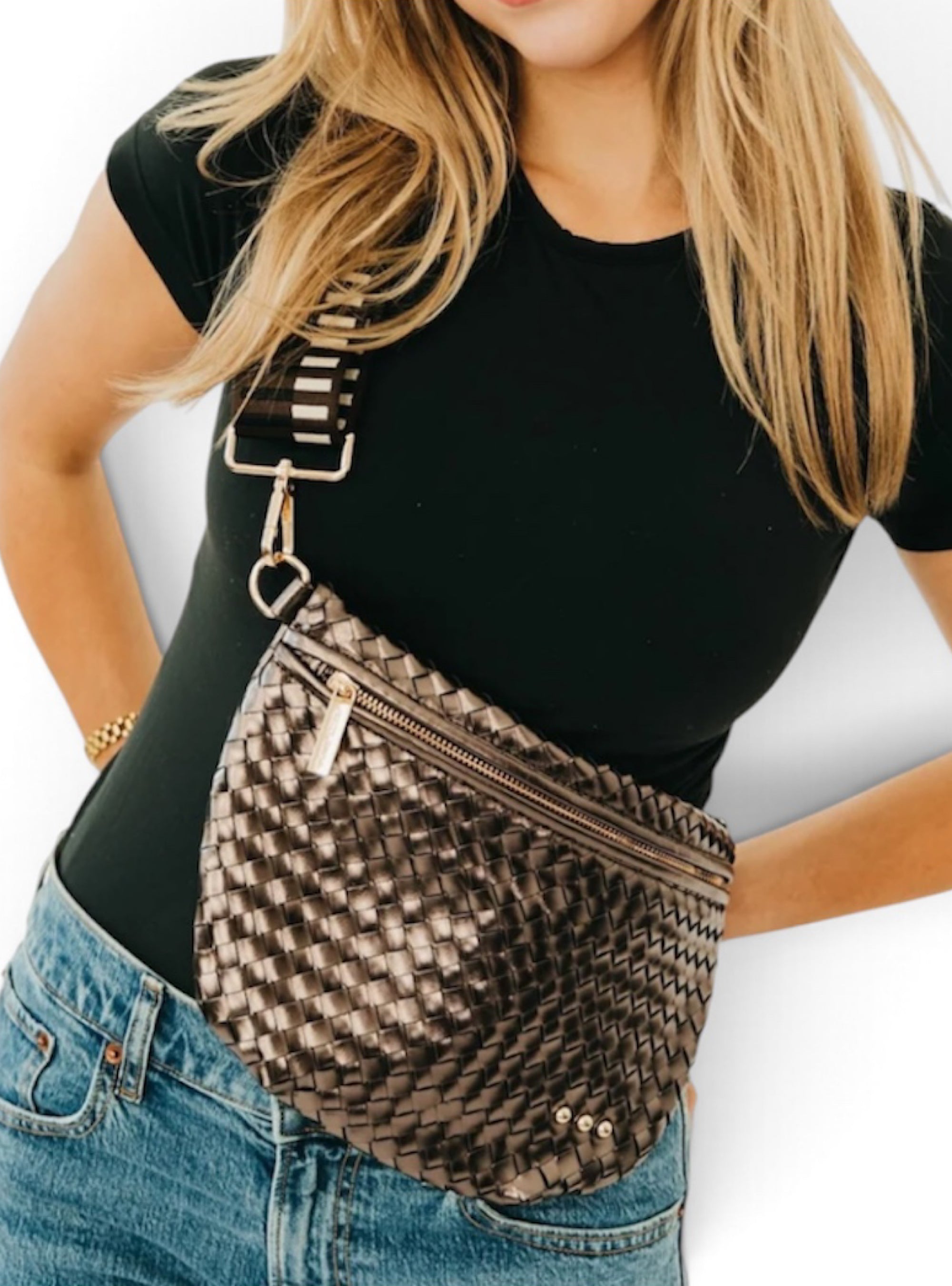 Westlyn Woven Crossbody Bum Bag - Metallic Gunmetal