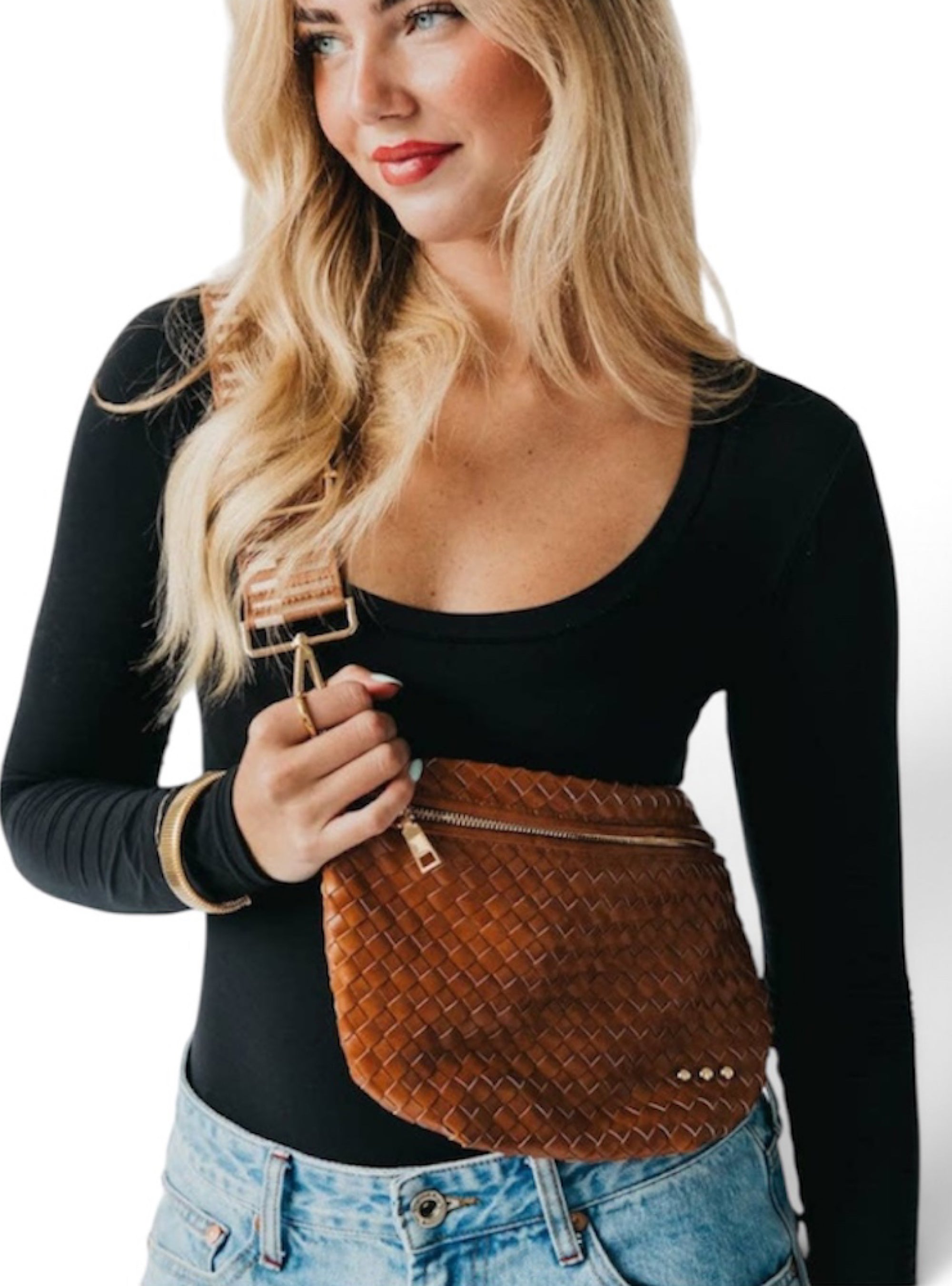 Westlyn Woven Crossbody Bum Bag - Camel