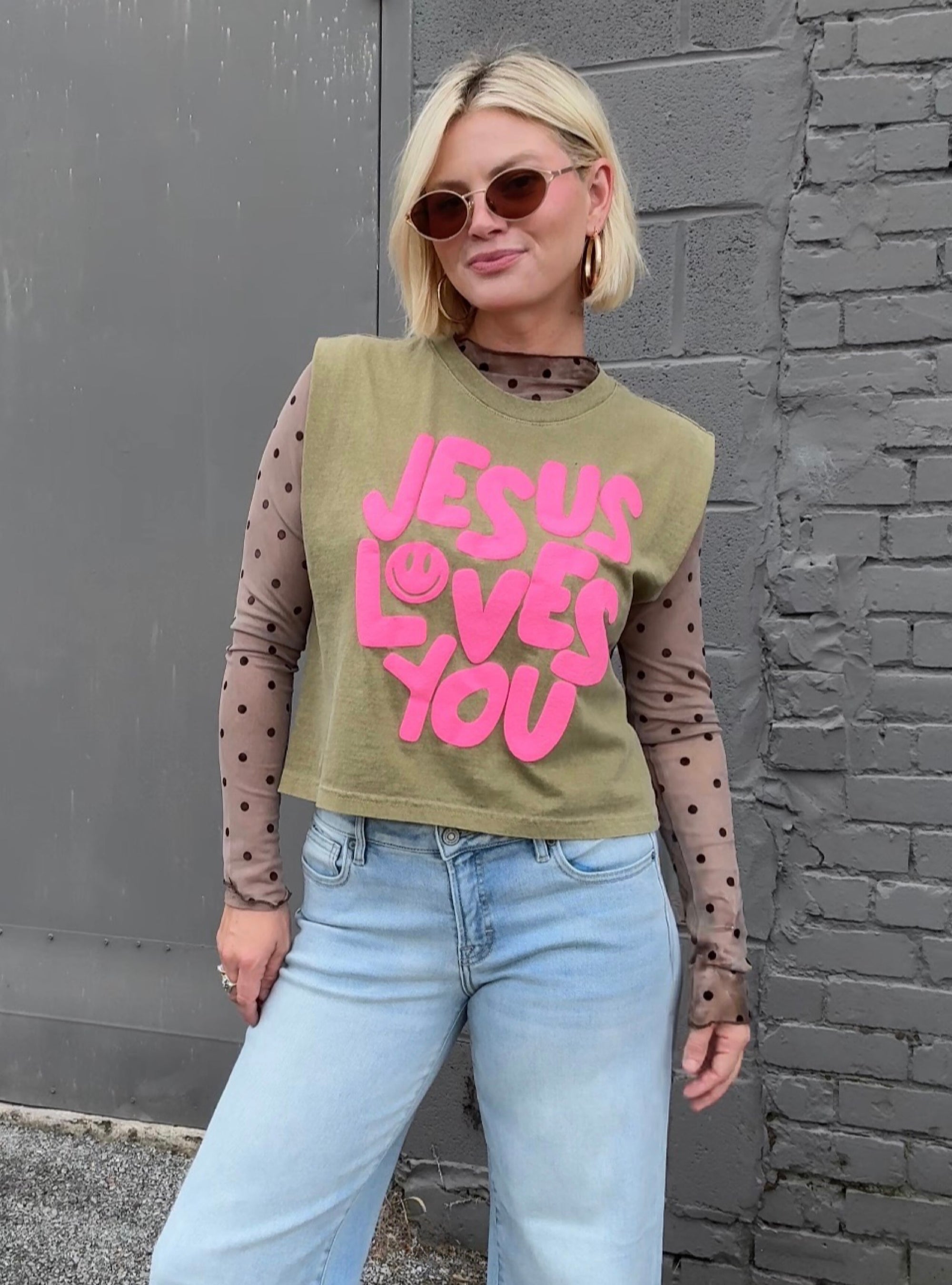 Jesus Loves You Army Green Tank