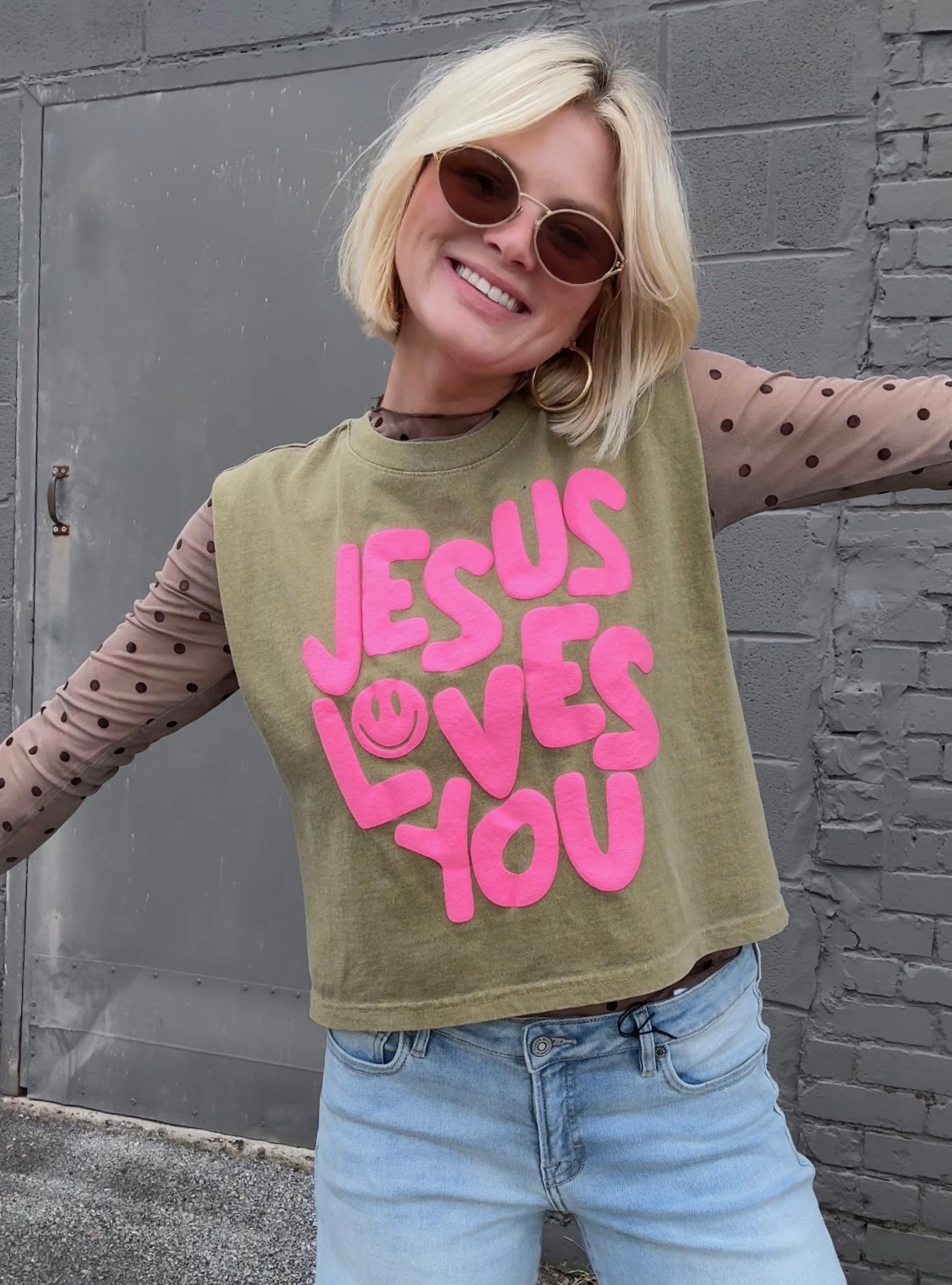 Jesus Loves You Army Green Tank