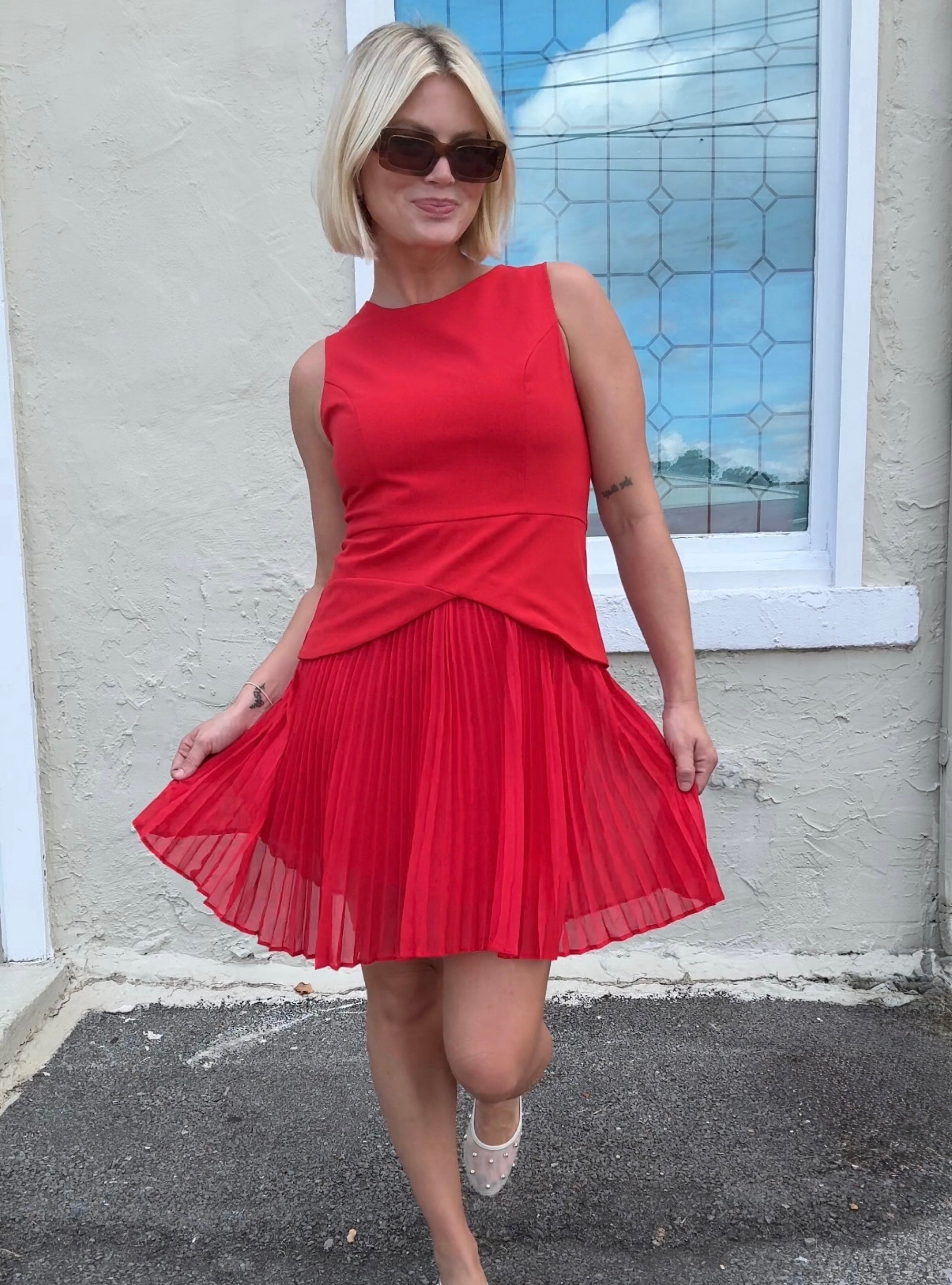 A Pleat Above The Rest Red Dress