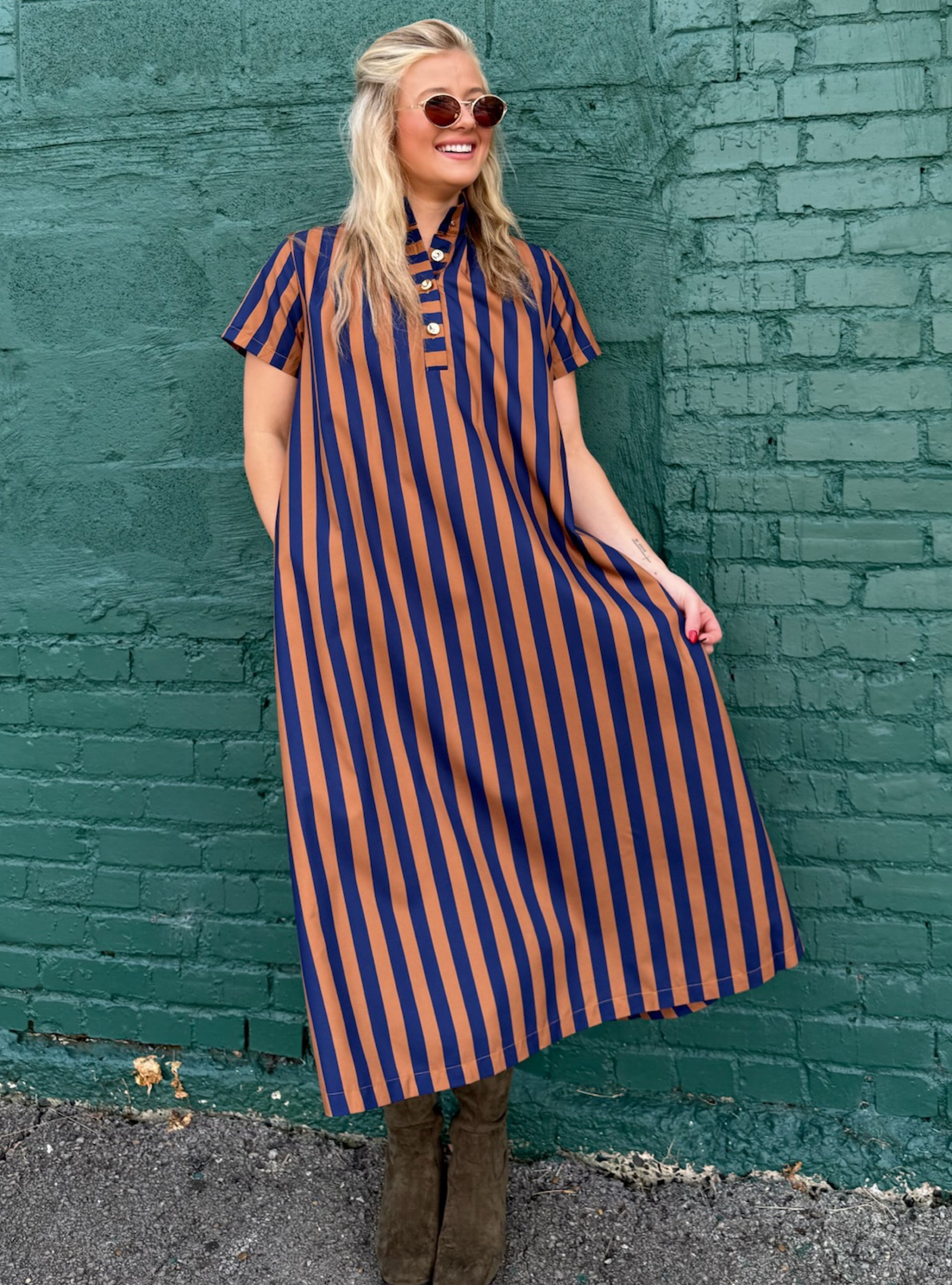 Falling Right Into Line Striped Midi Dress