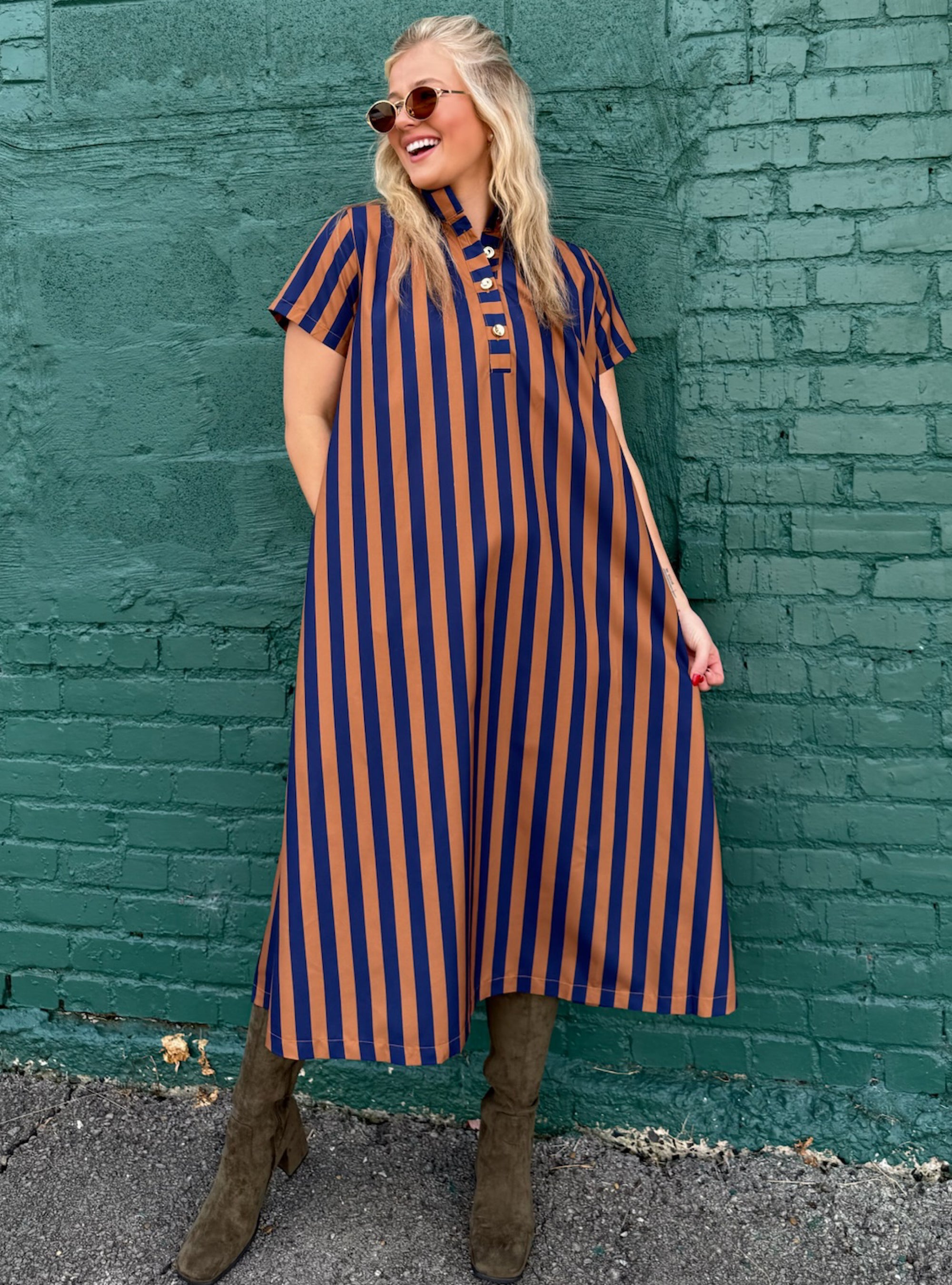 Falling Right Into Line Striped Midi Dress