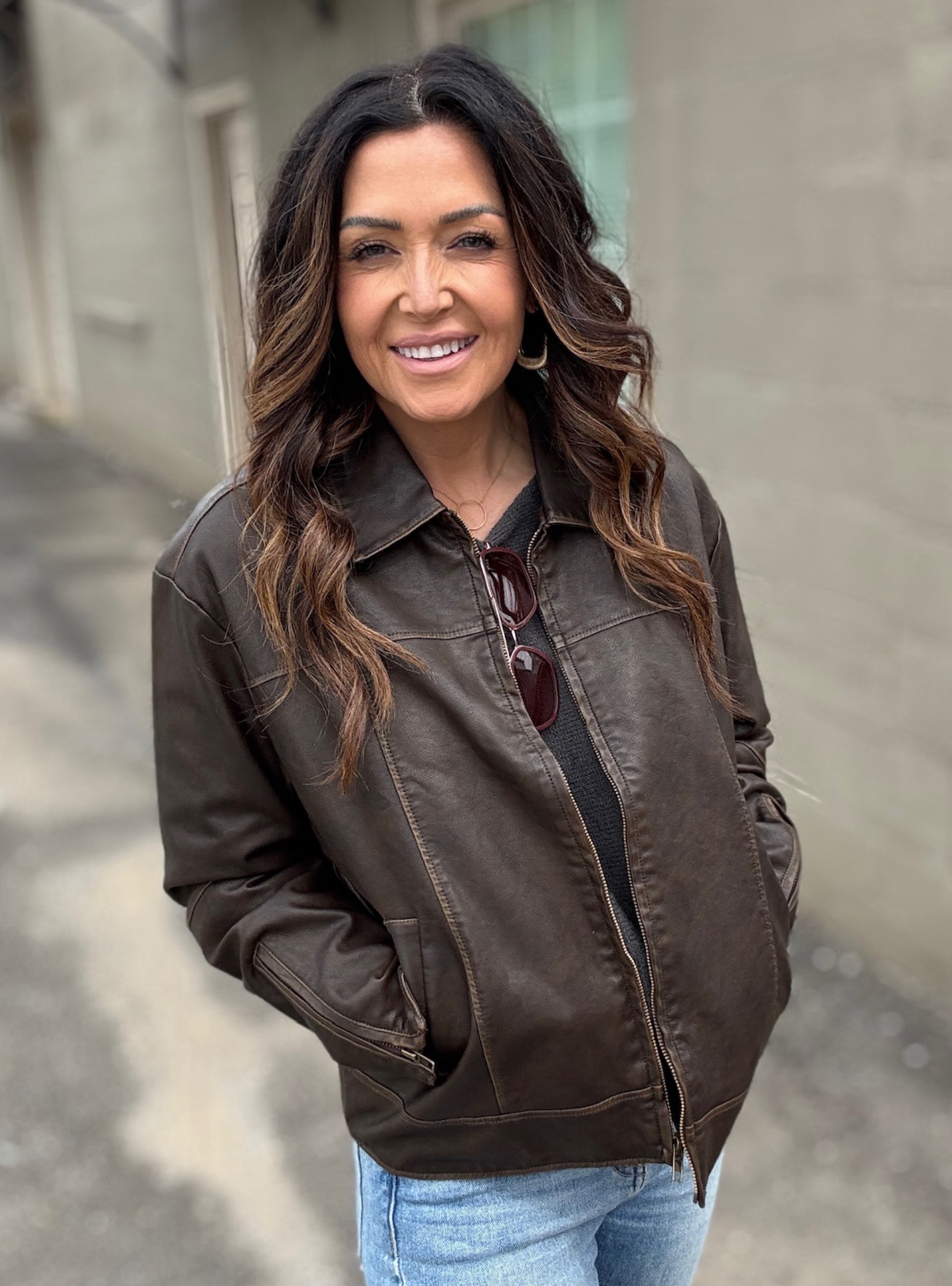 Devin Brown Distressed Vegan Leather Jacket