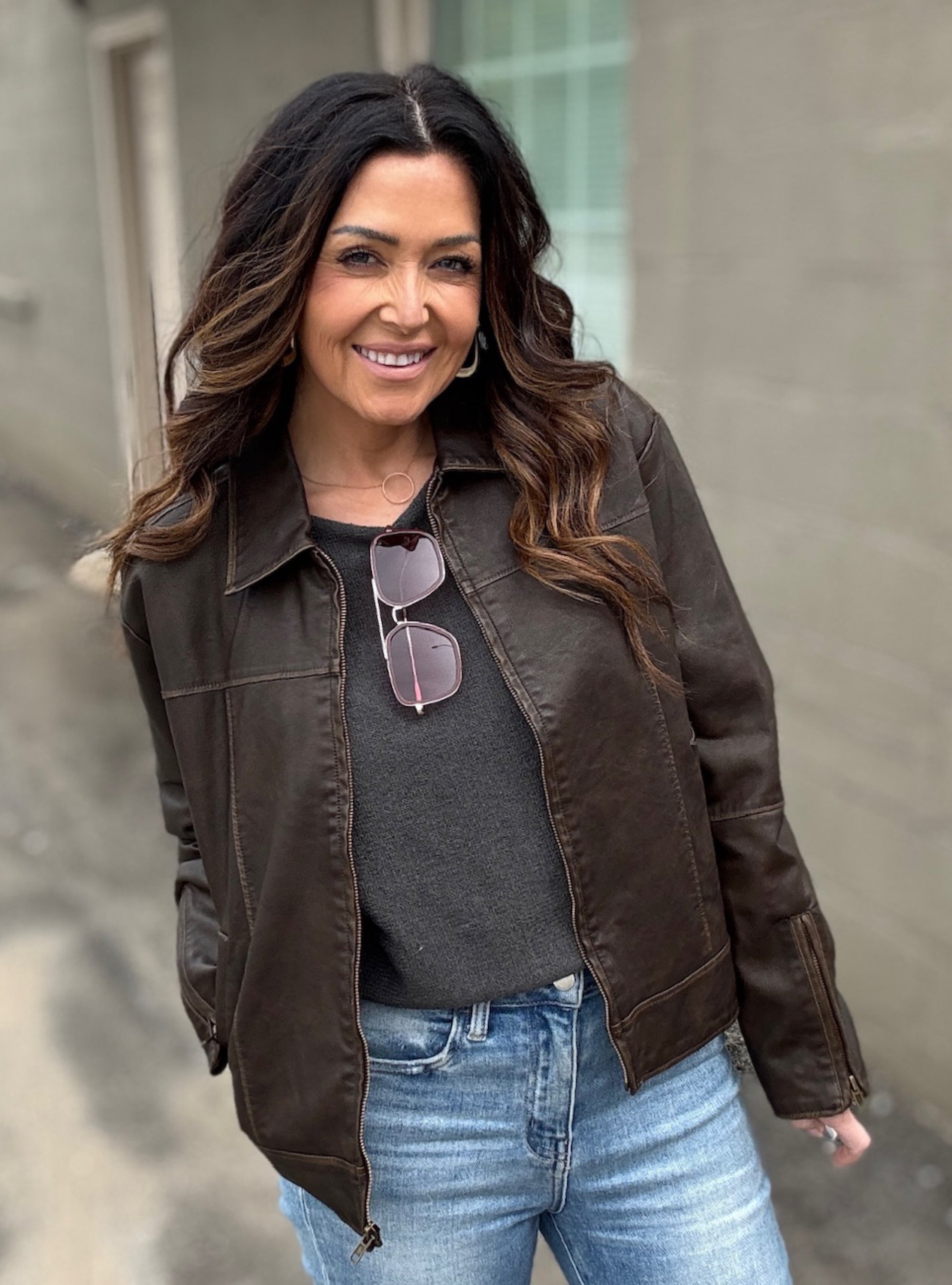 Devin Brown Distressed Vegan Leather Jacket