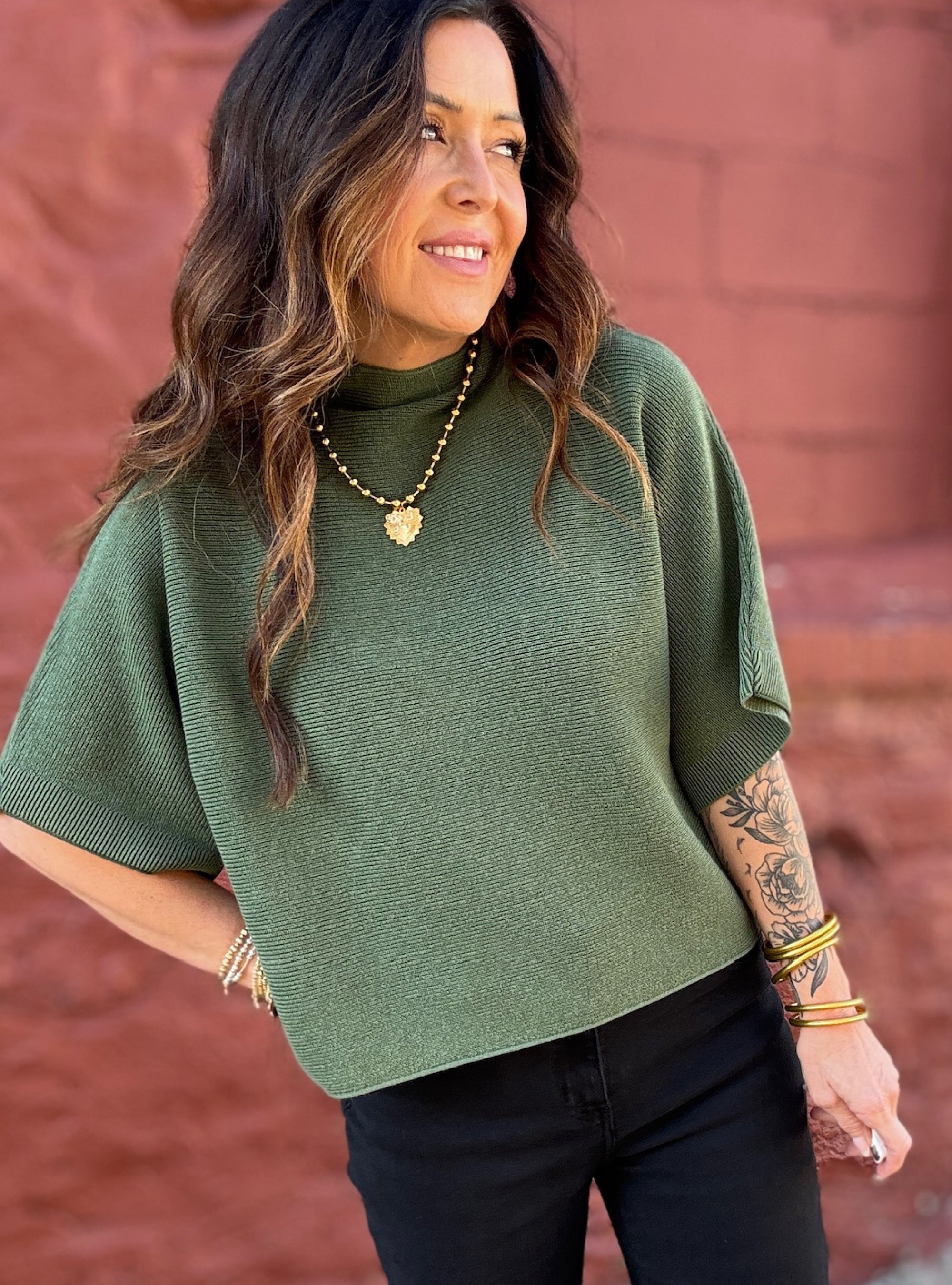 Mocking It Look Easy Short Sleeve Sweater - Olive