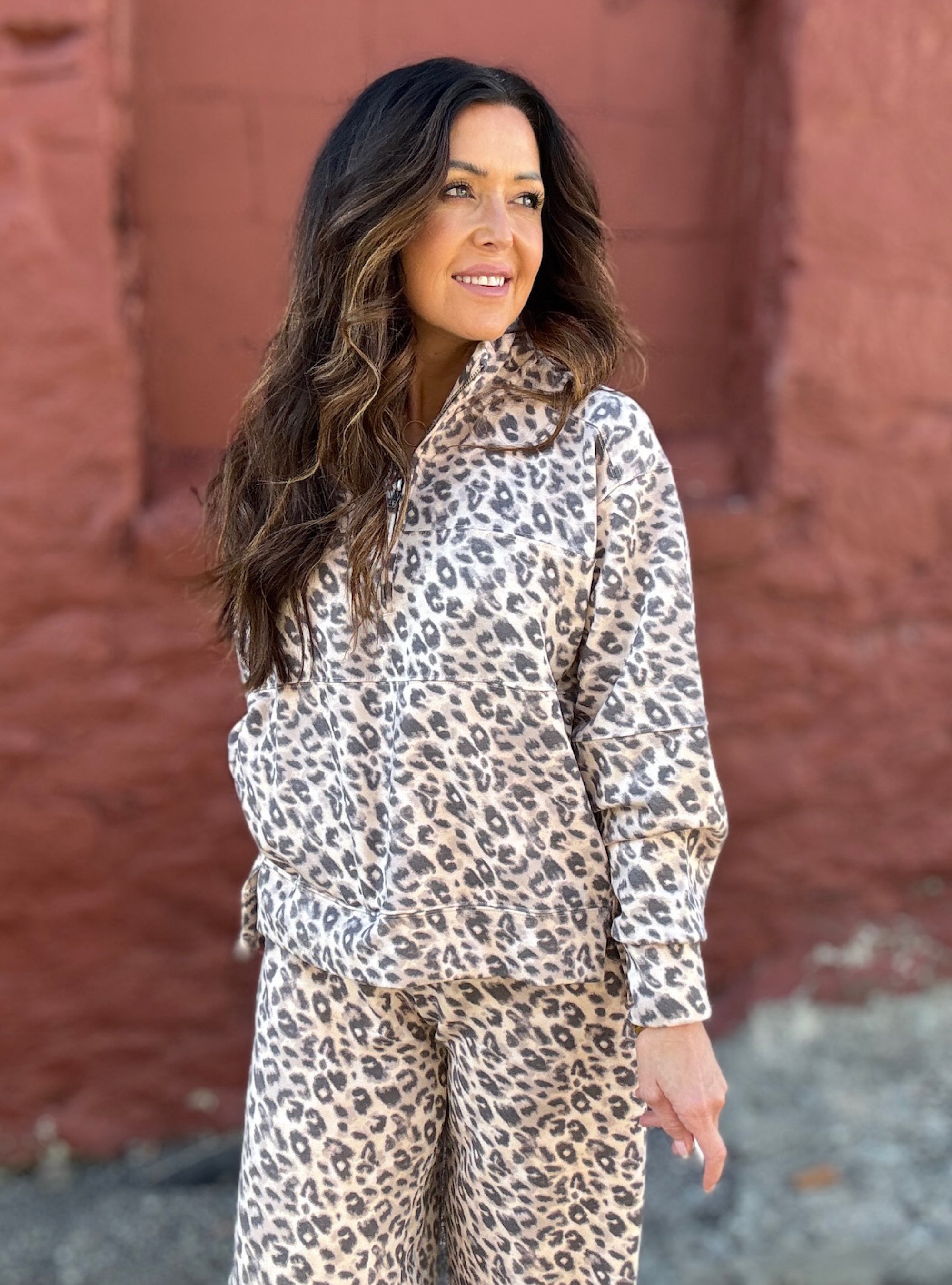 Vintage Havana Leopard Cloud Quarter Zip Top