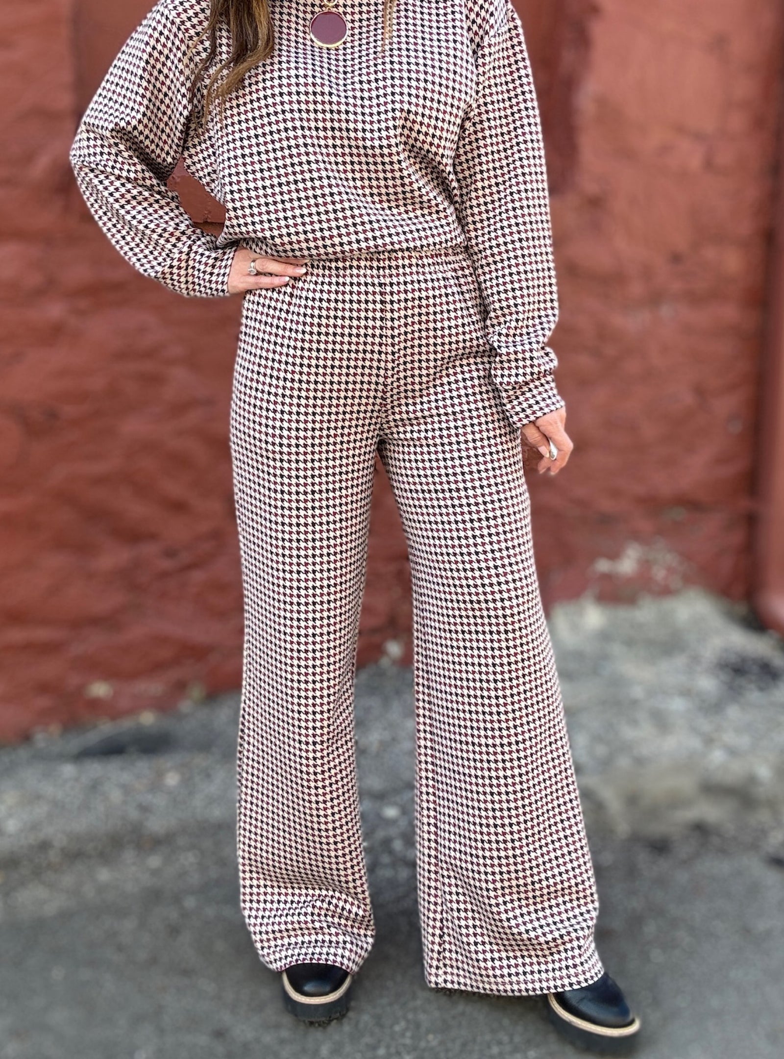 Vintage Havana Houndstooth Cloud Fleece Flare Pant