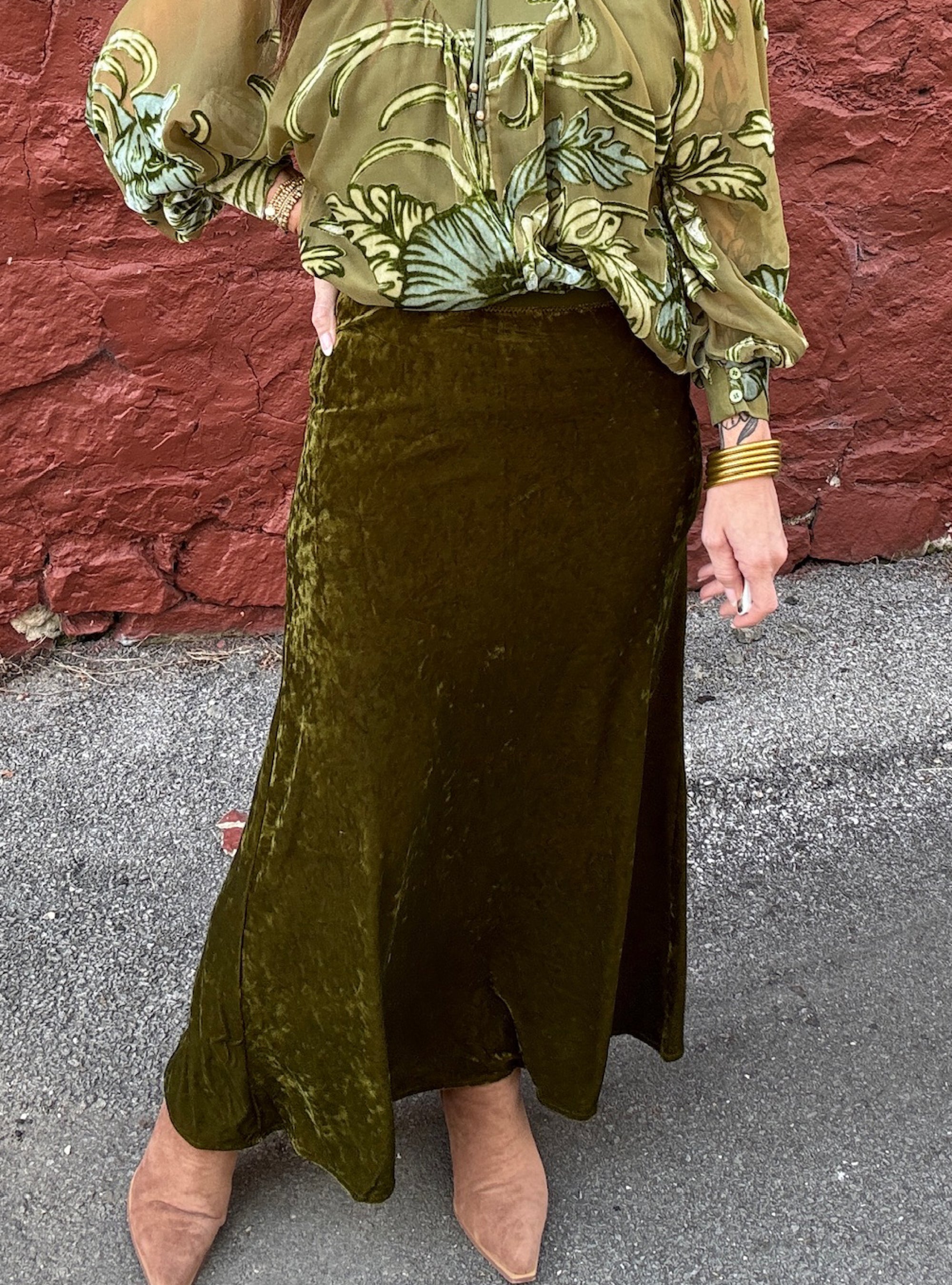 Feelin' Lime A Million Bucks Velvet Midi Skirt