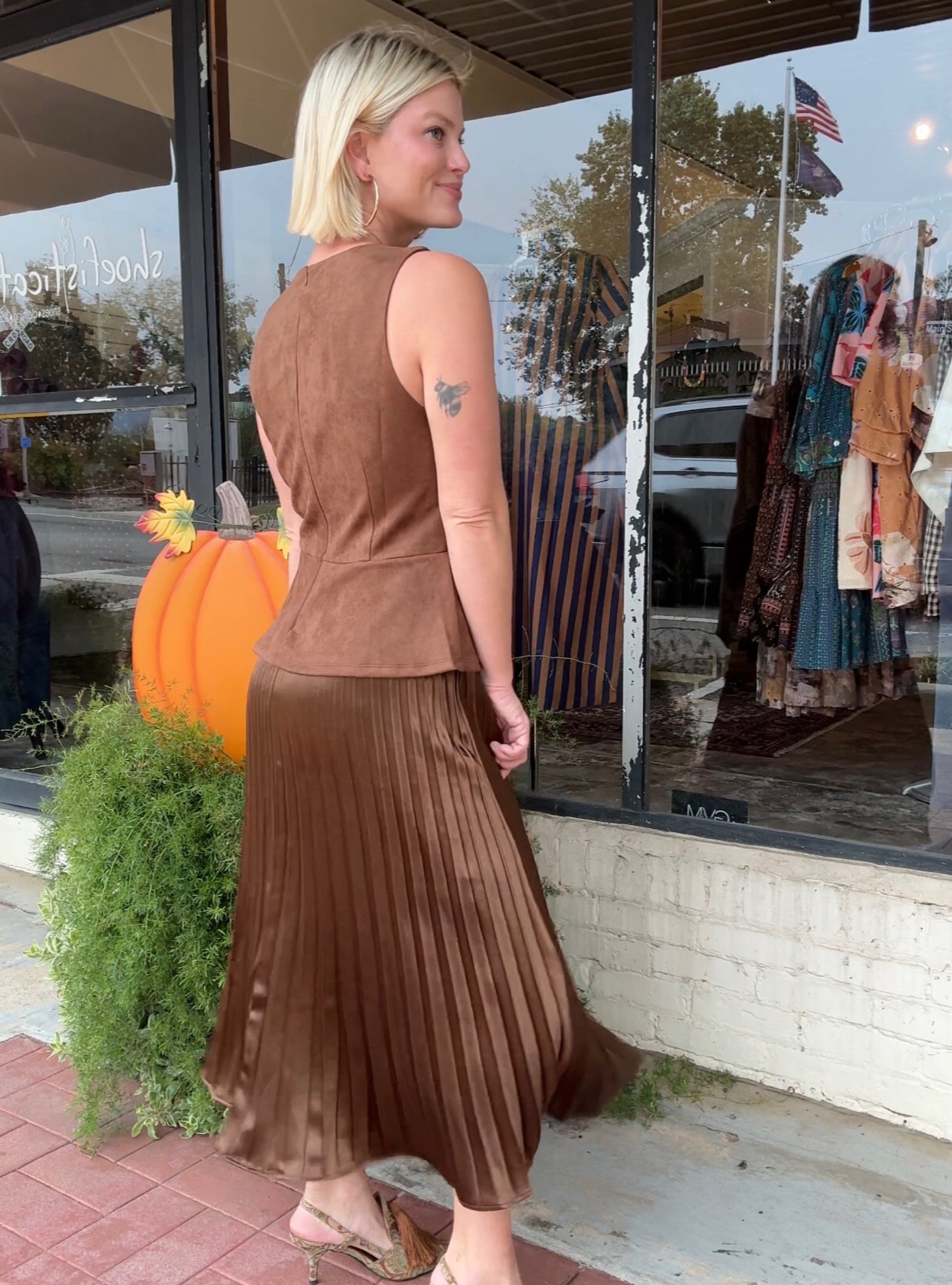 Pleat Me Halfway Satin &amp; Faux Suede Dress