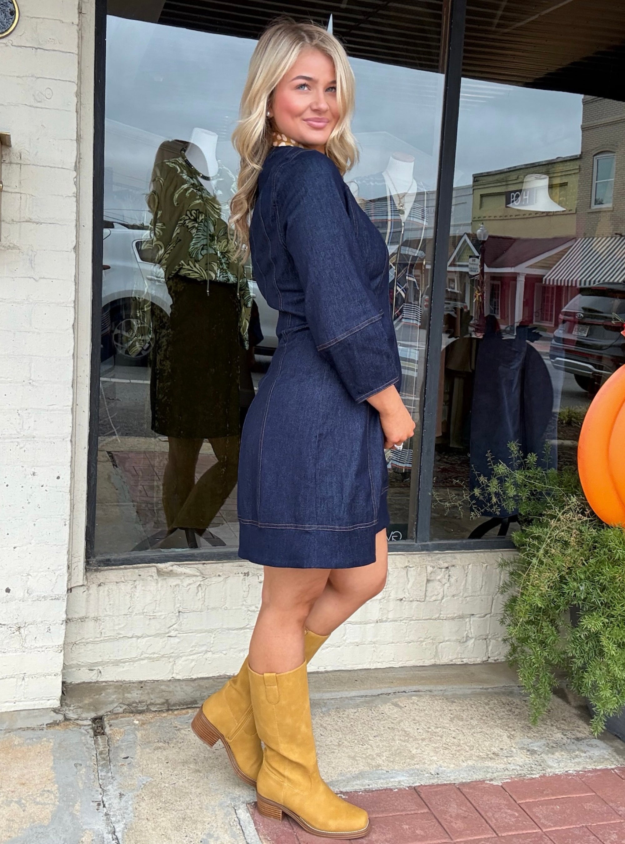 Boot Scootin' Denim V-Neck Dress