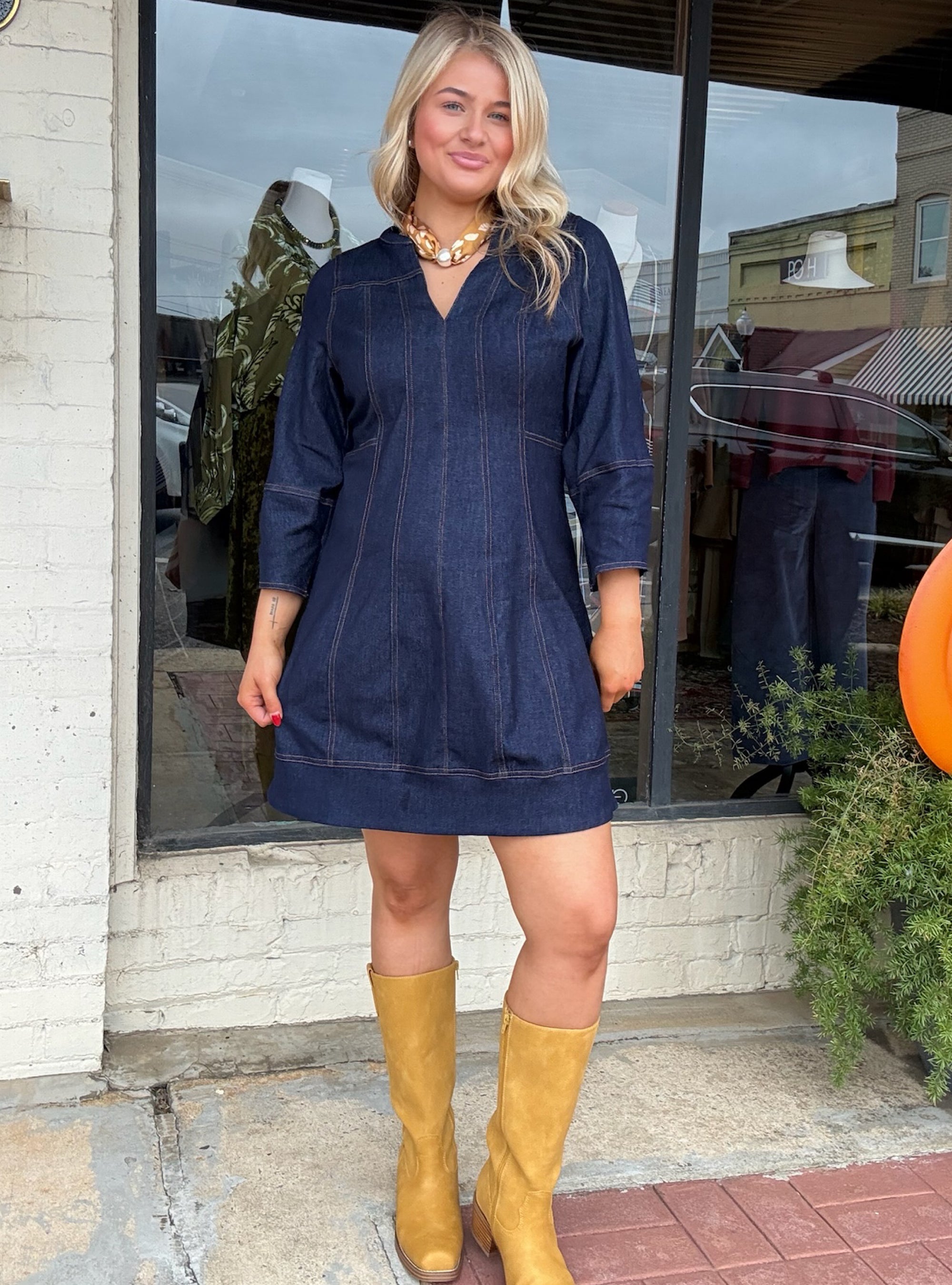 Boot Scootin' Denim V-Neck Dress