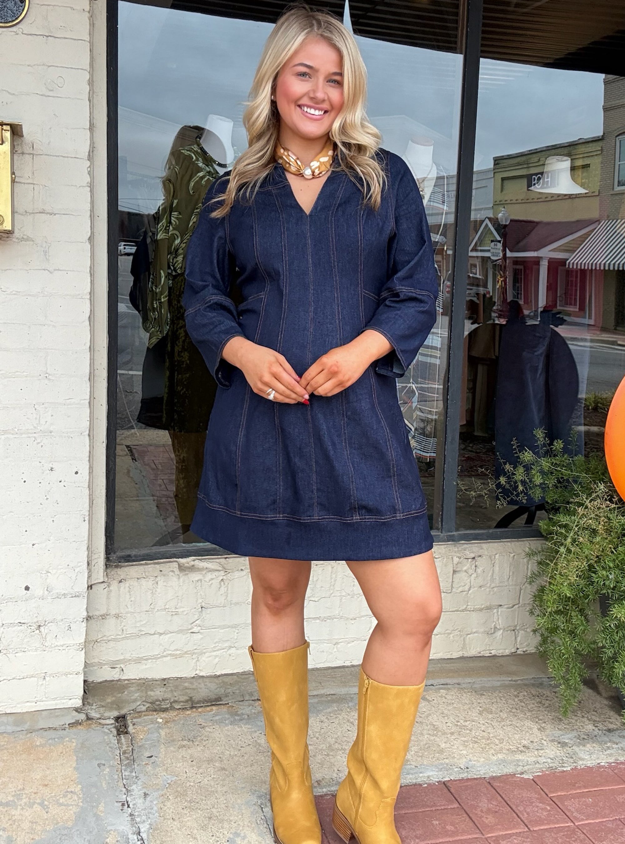 Boot Scootin' Denim V-Neck Dress