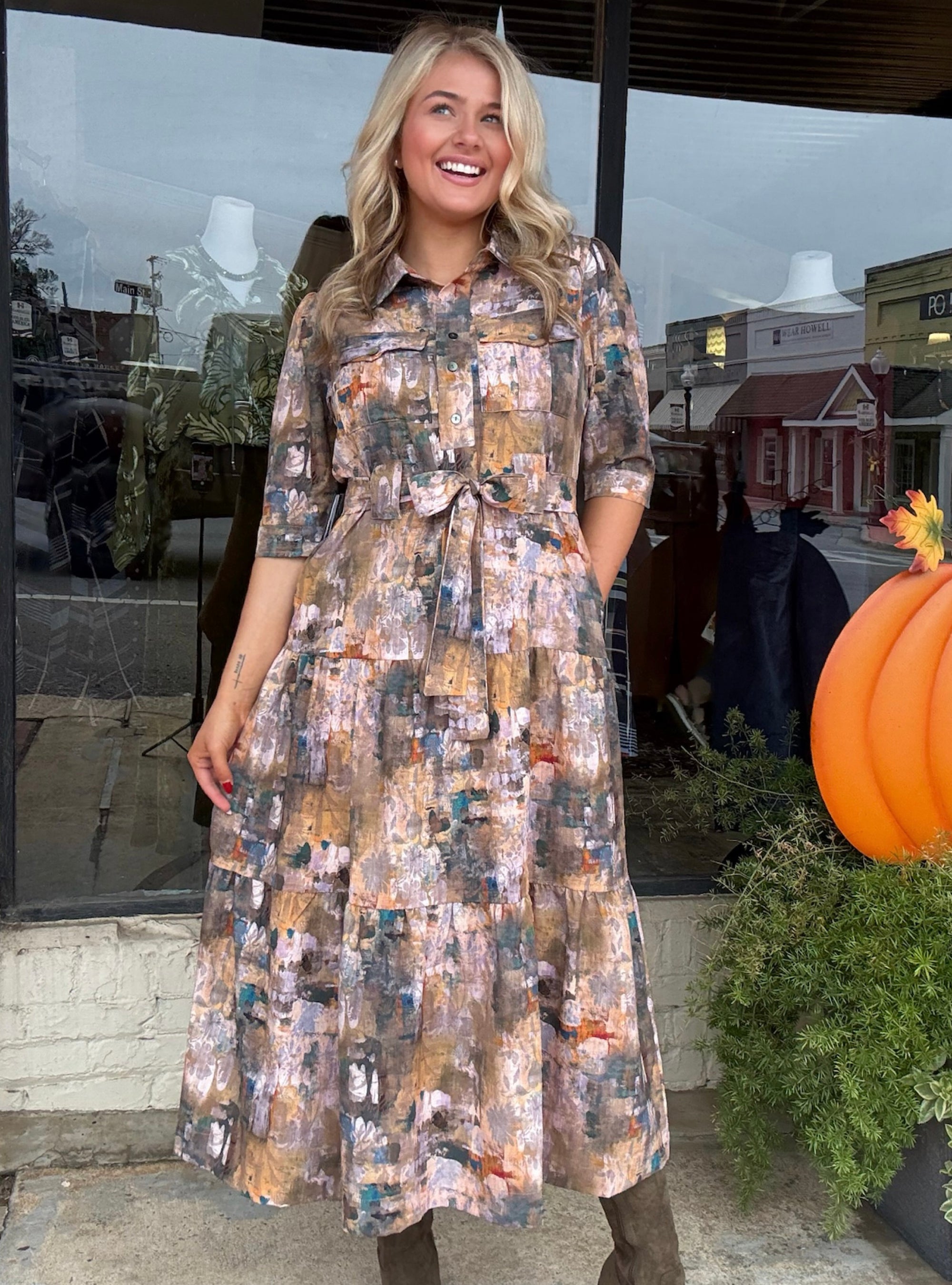 APNY Autumn Canyon Tiered Belted Dress