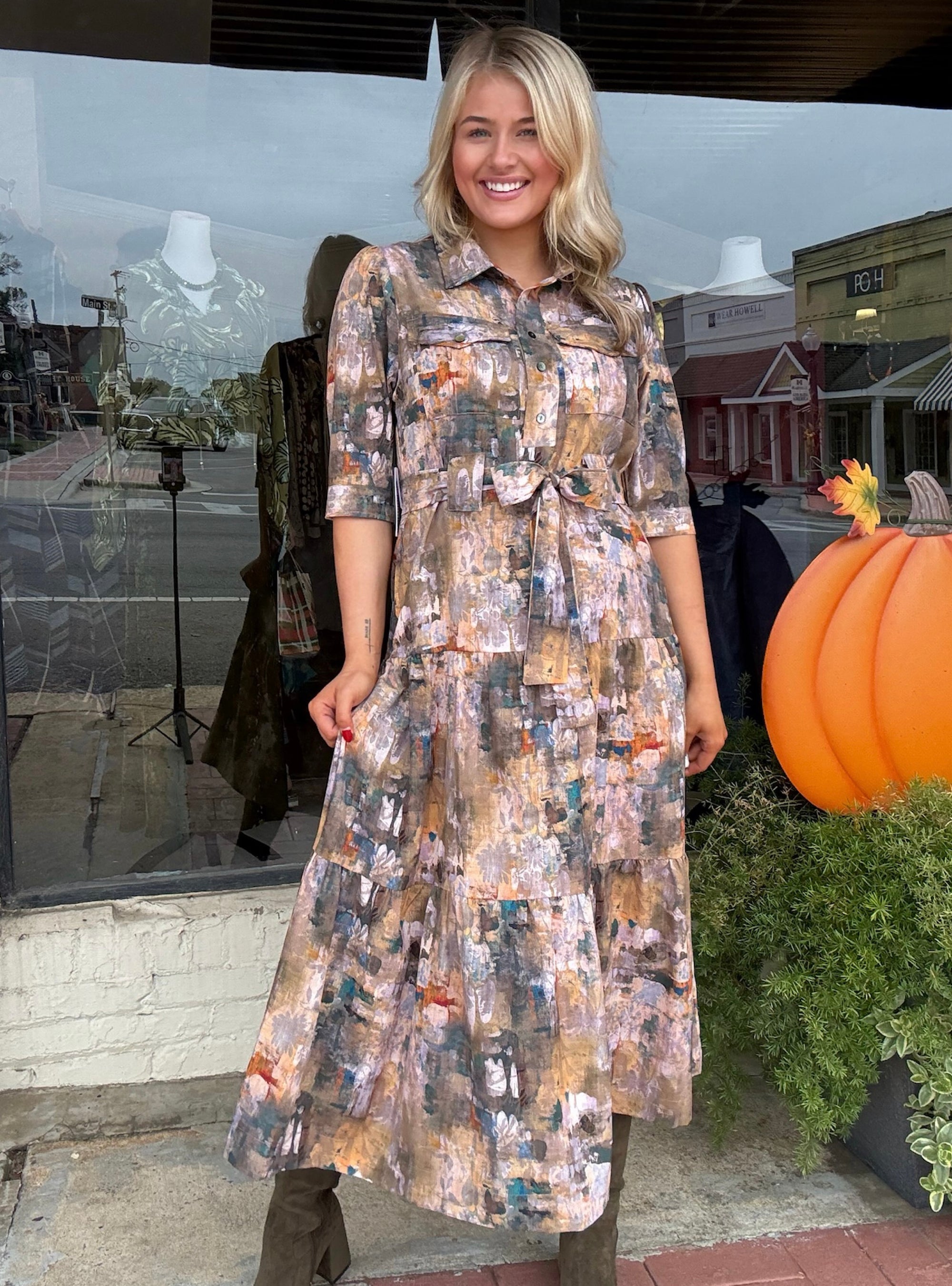 APNY Autumn Canyon Tiered Belted Dress