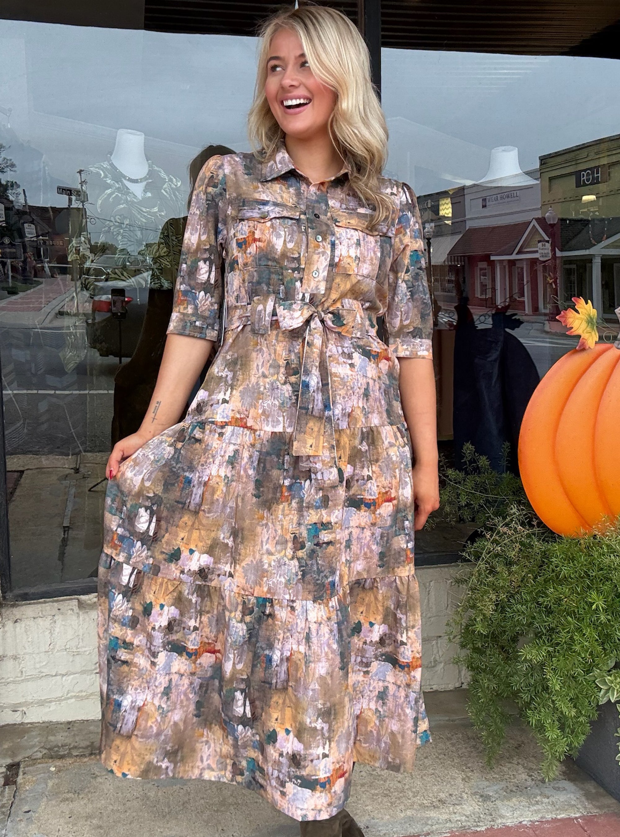 APNY Autumn Canyon Tiered Belted Dress