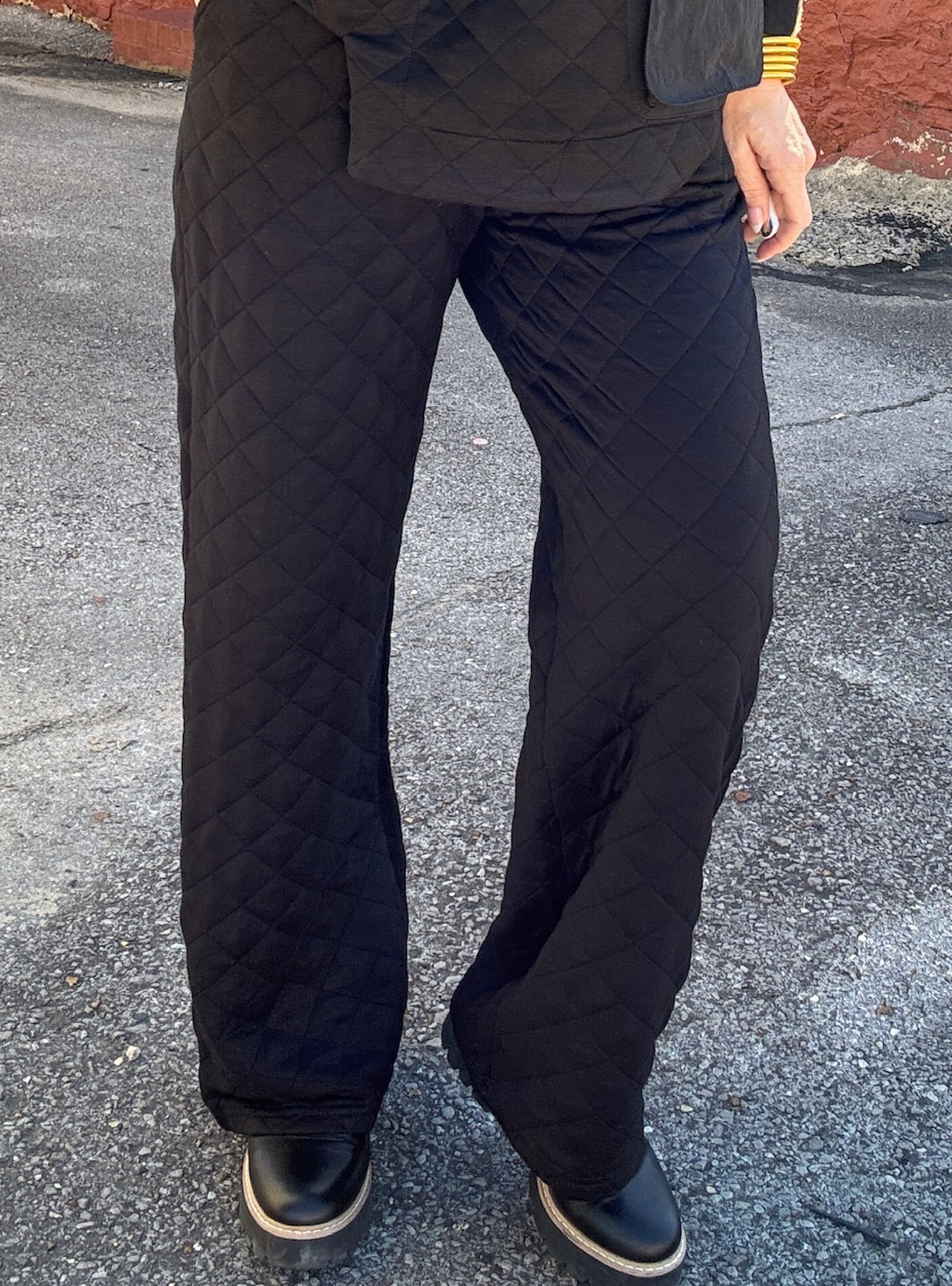 Shana Apparel Black Quilted Wide Leg Pant