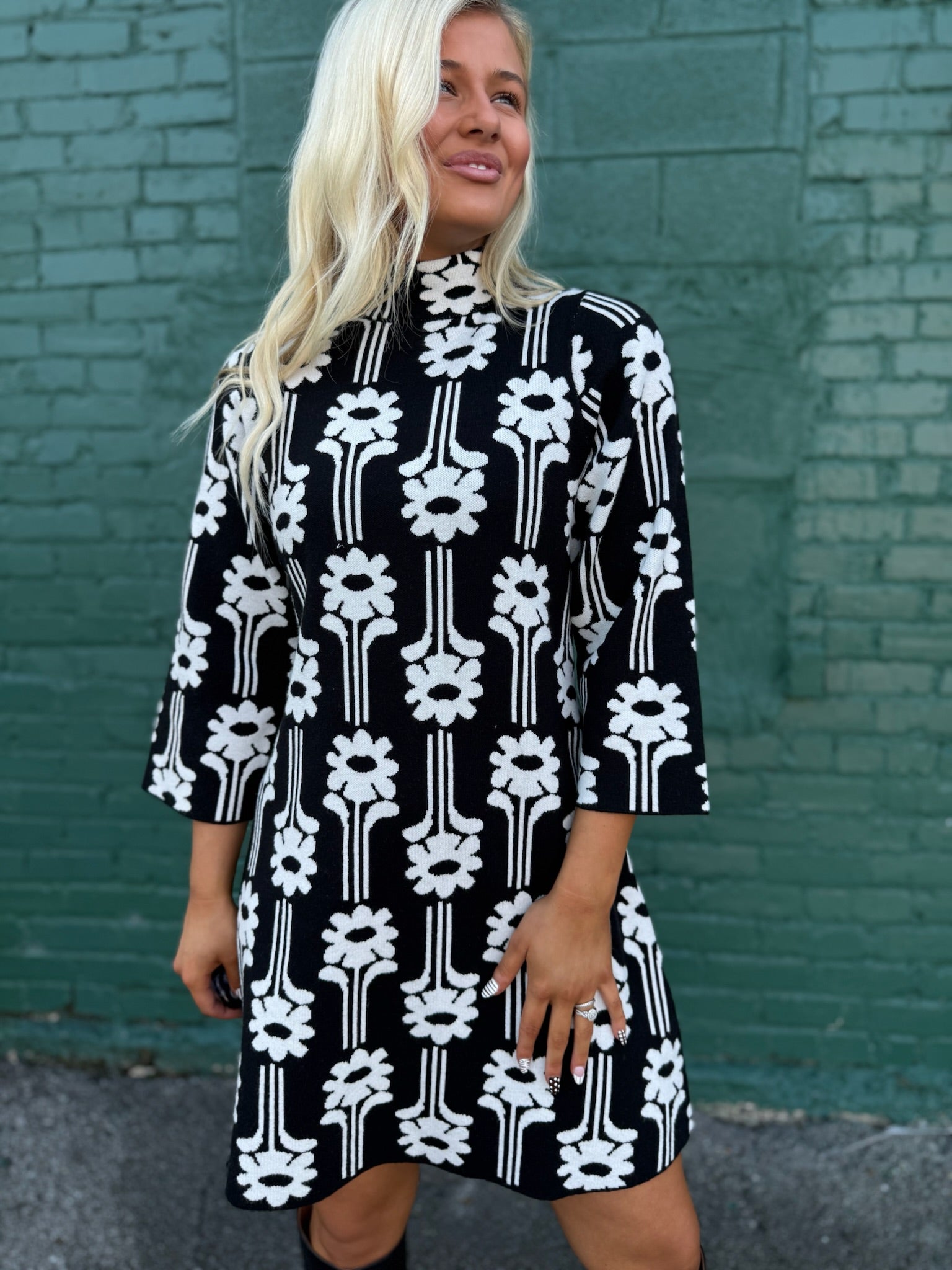 Uncle Frank Flower Power Black Knit Dress