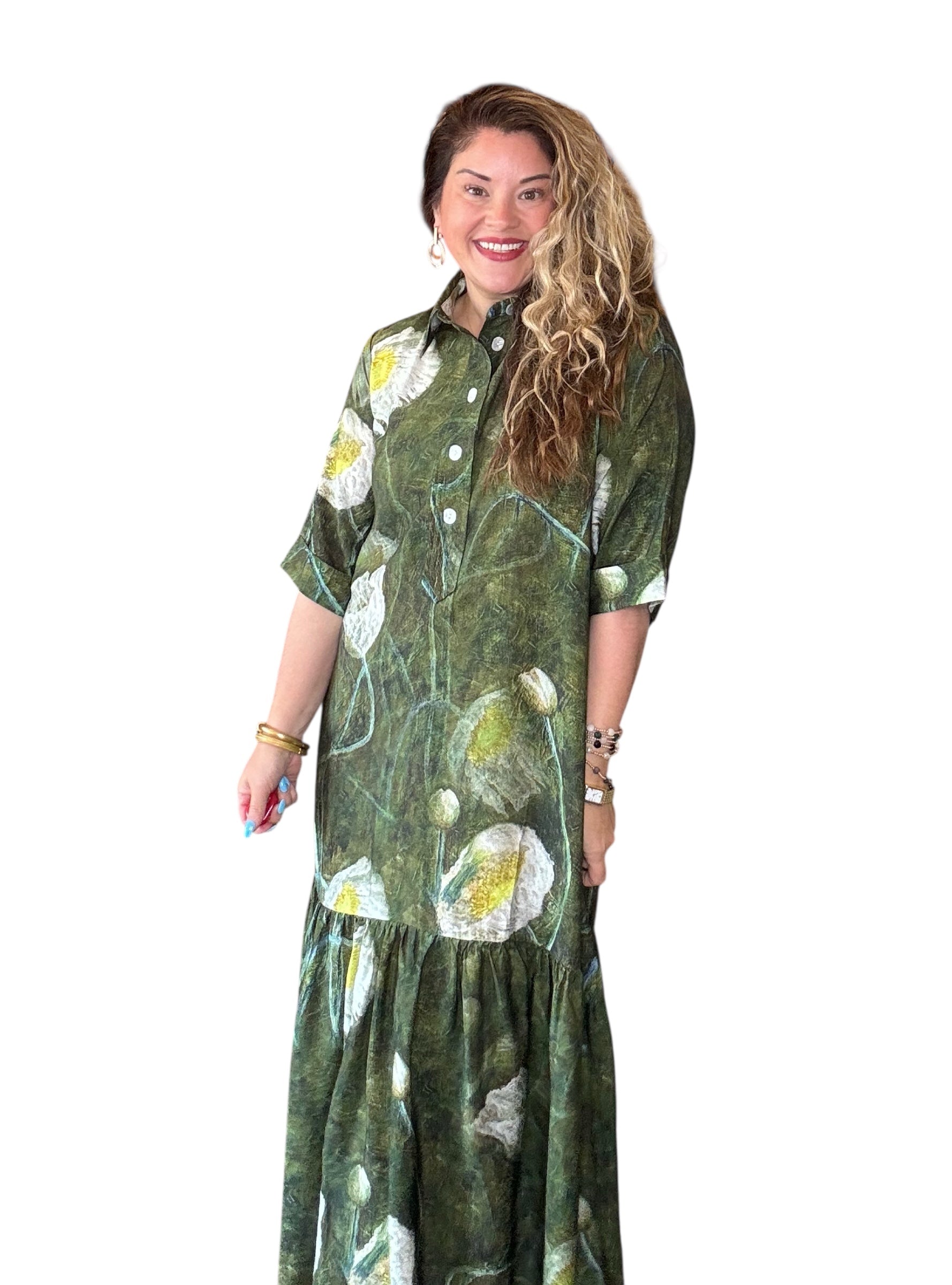 Lior Vega Olive Watercolor Dress
