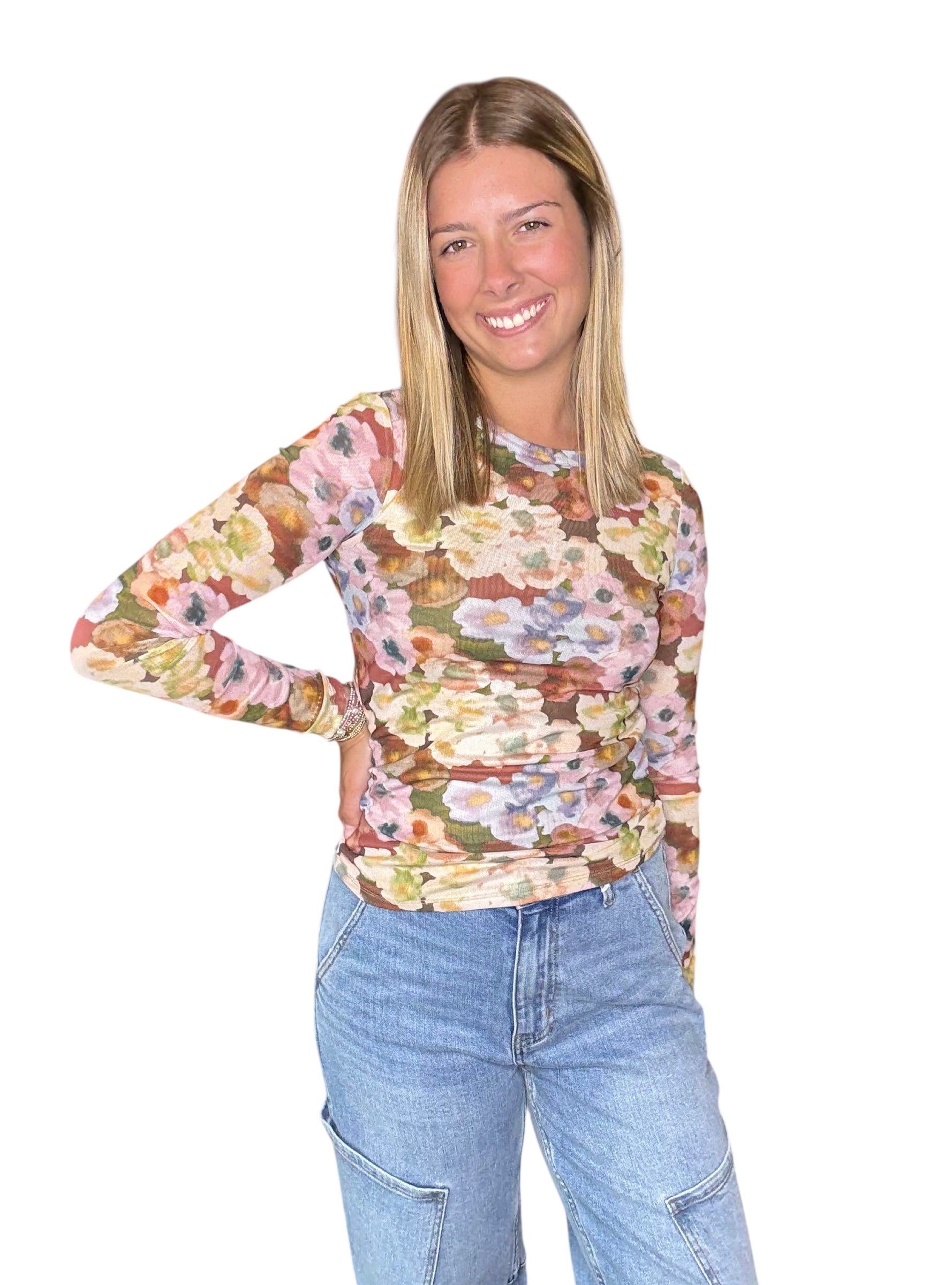 Charlie B Floral Mesh Lined Top